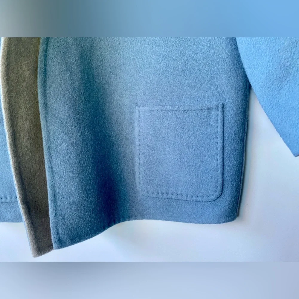 Max Mara Reversible Wool & Angora Short Wrap Coat, Blue & Gray, size It 42, US 6 - Picture 5 of 15